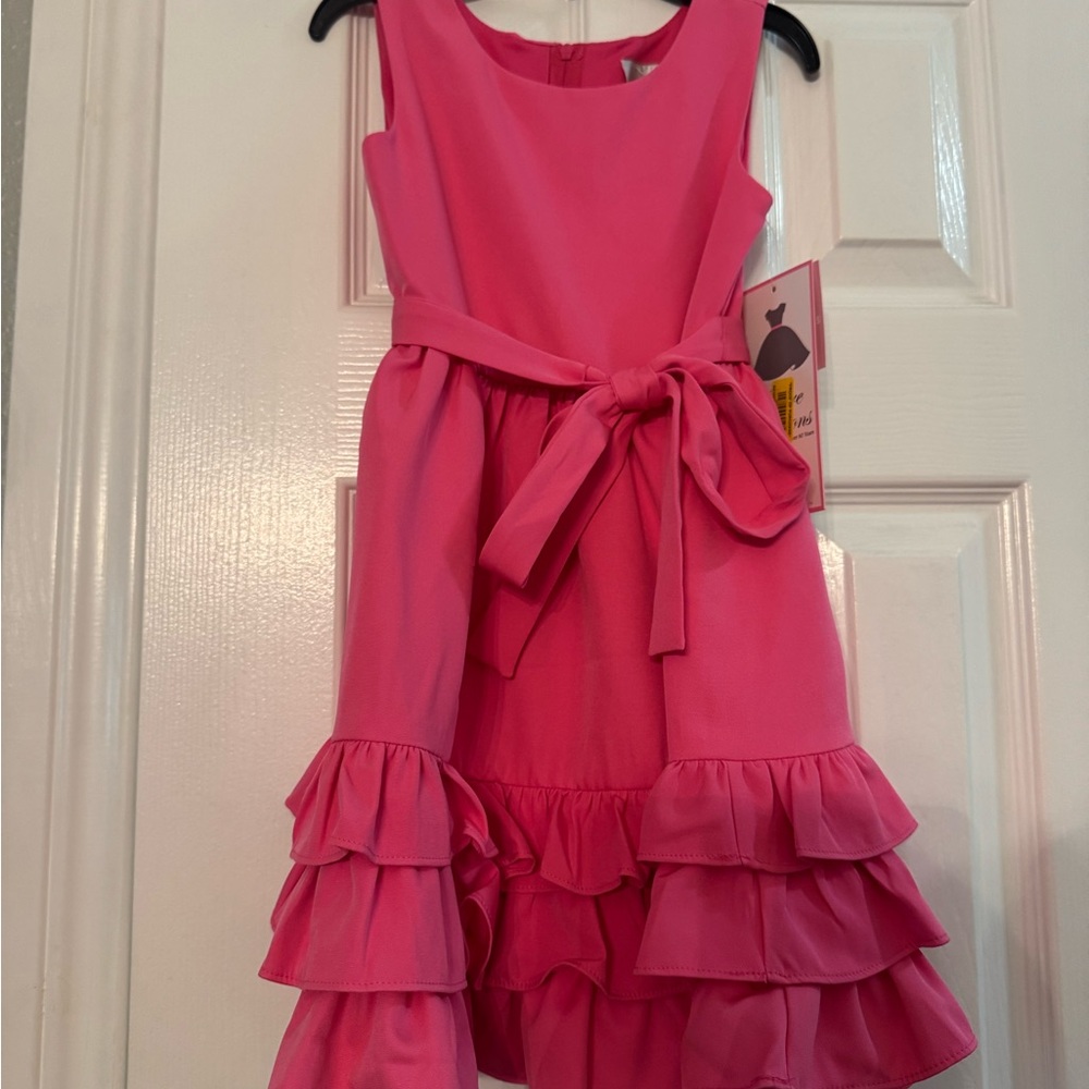 Rare Editions Pink Ruffled Fit and Flare Dress for Wedding Guest